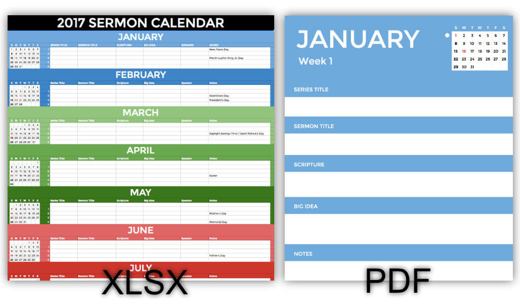 2017 Sermon Calendar Screenshot